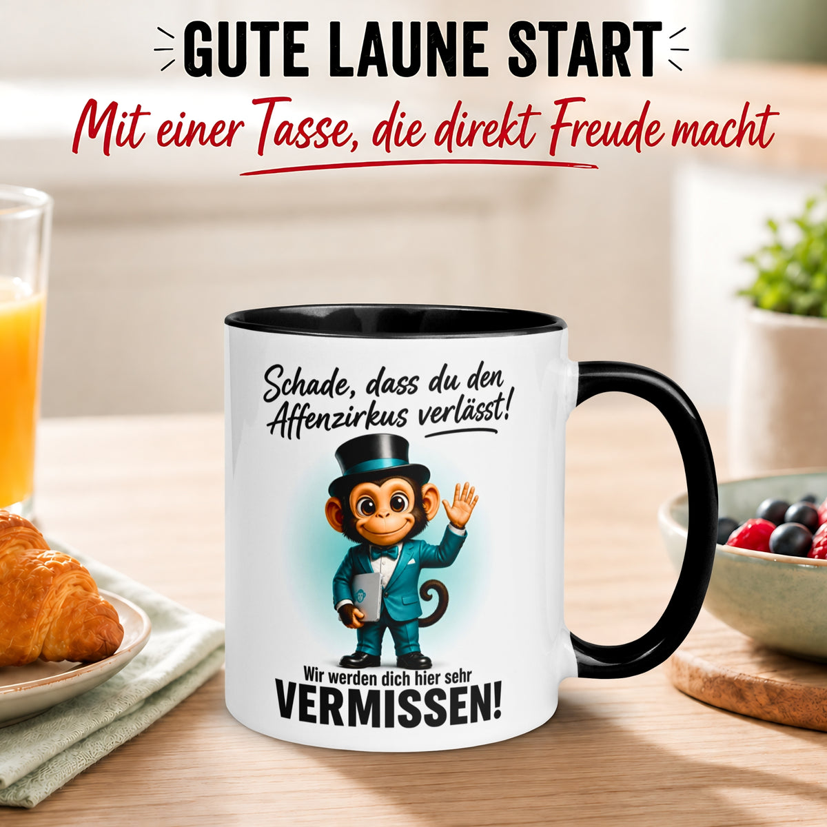 Tasse Abschied – „Schade dass du den Affenzirkus verlässt“ – Abschiedsgeschenk Kollegen