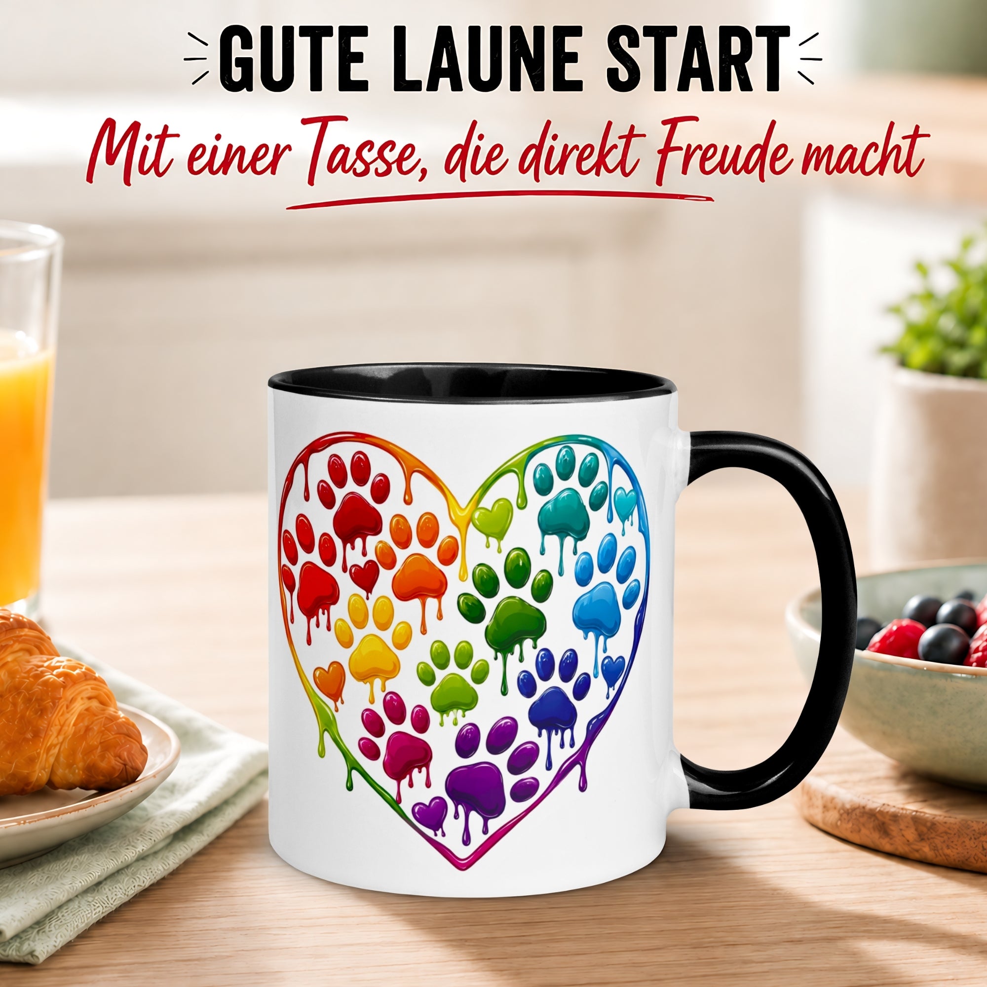 Tasse Katze – „Buntes Herz aus Pfoten“ – lustiger Katzen Pfoten Geschenk Becher