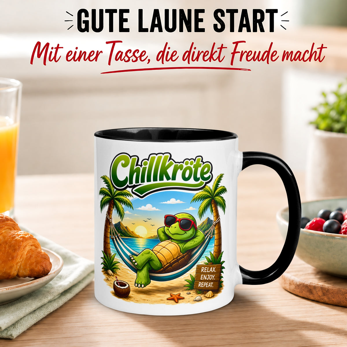 Tasse Schildkröte – „Chillkröte am Strand“ – lustiges Schildkröten Geschenk