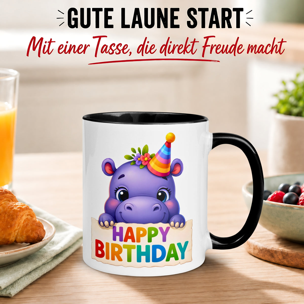 Tasse Geburtstag – „Happy Birthday Nilpferd“ – Geburtstagsgeschenk Junge Mädchen