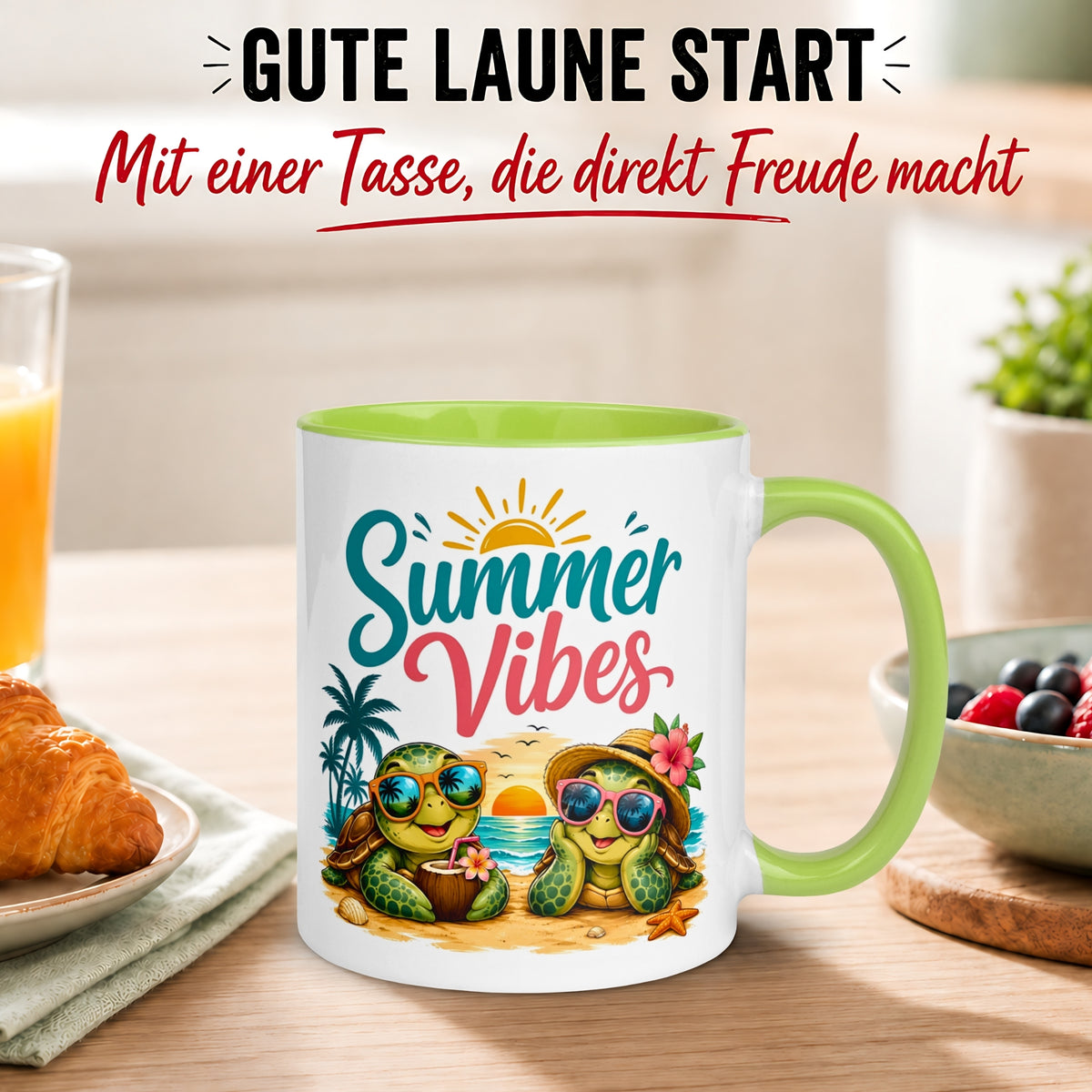 Tasse Schildkröte – „SUMMER VIBES“ – lustiges Strand Schildkröten Geschenk