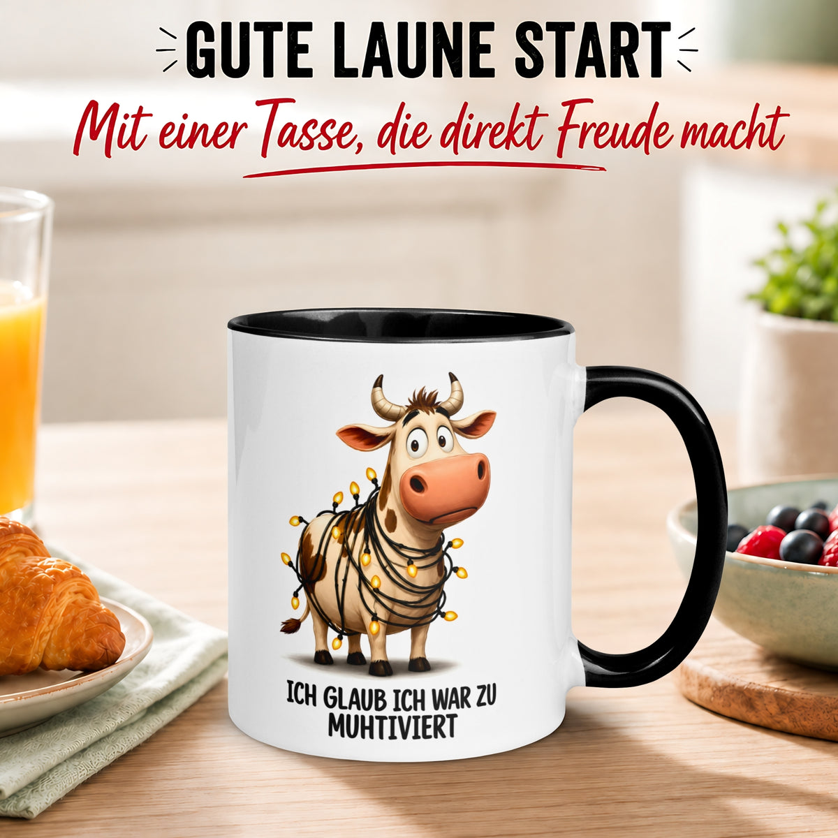 Tasse Kuh – „Ich glaub ich war zu Muhtiviert“ – lustiger Geschenk Becher fürs Büro