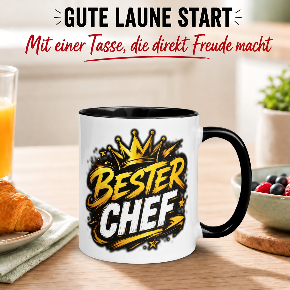 Tasse Chef – „Bester Chef mit goldener Krone“ – Geschenk Becher Bester Chef