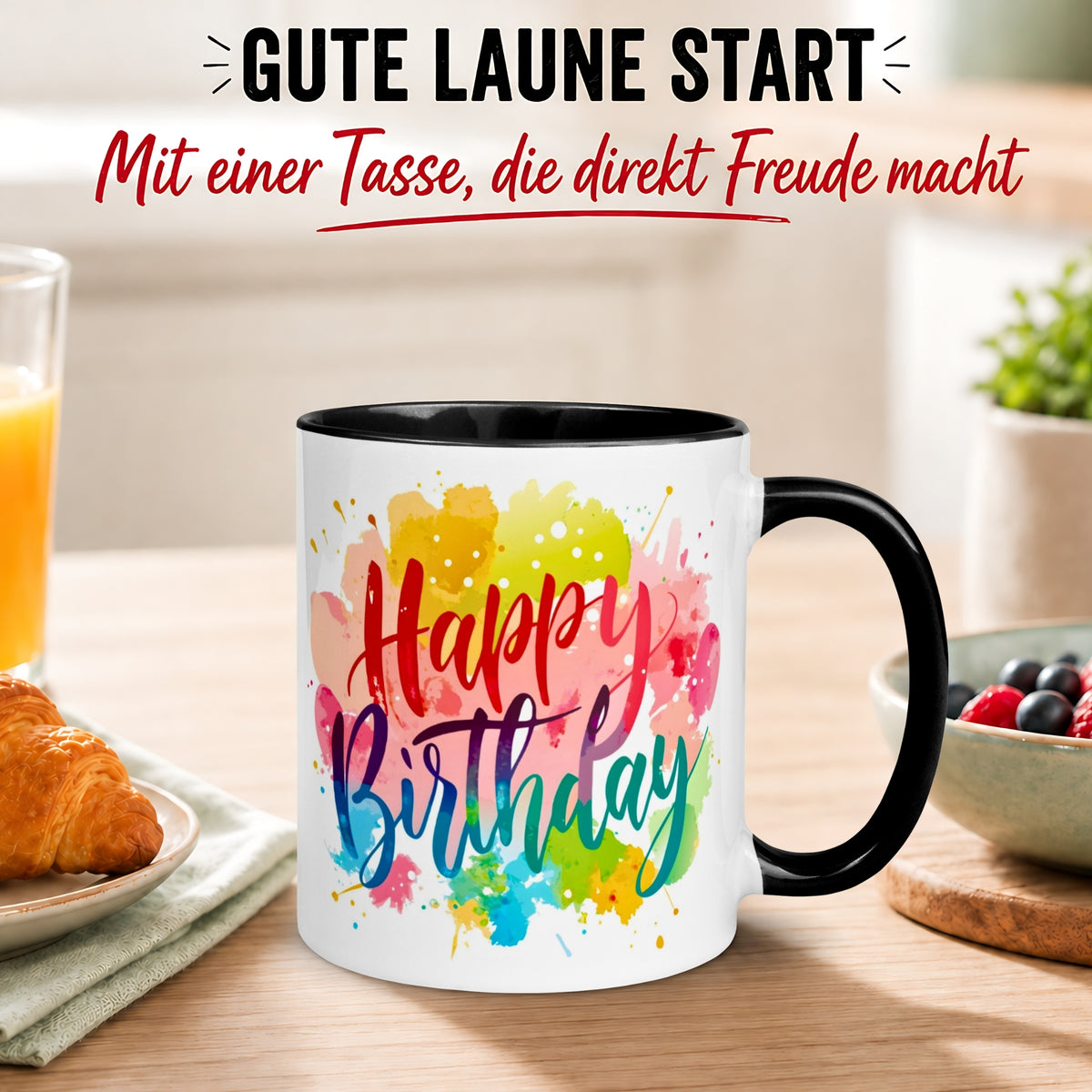 Tasse Geburtstag – „Aquarell Happy Birthday“ – Geburtstagsgeschenk Mann Frau