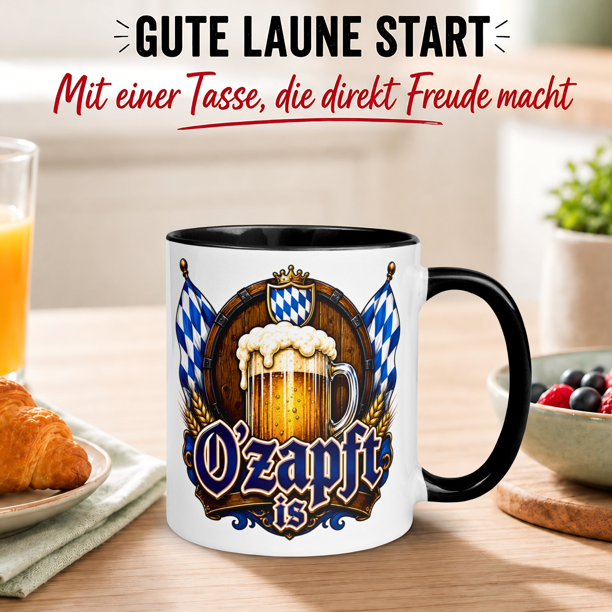Tasse Bayrische Kaffeetasse – „O’zapft is“ – Bierglas Männergeschenk