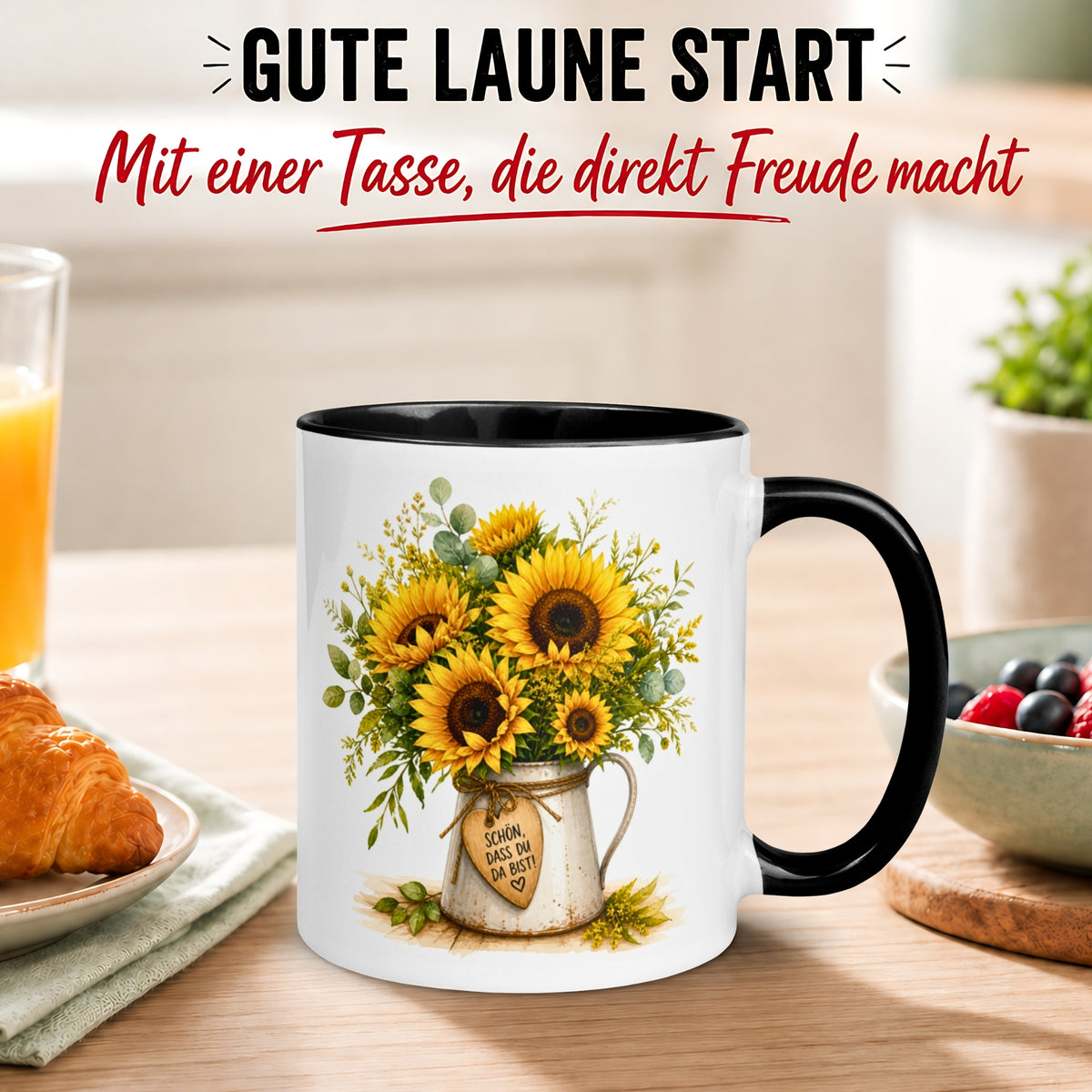 Tasse Danke – „Sonnenblumen - Schön dass du da bist“ – Dankeschön Geschenke