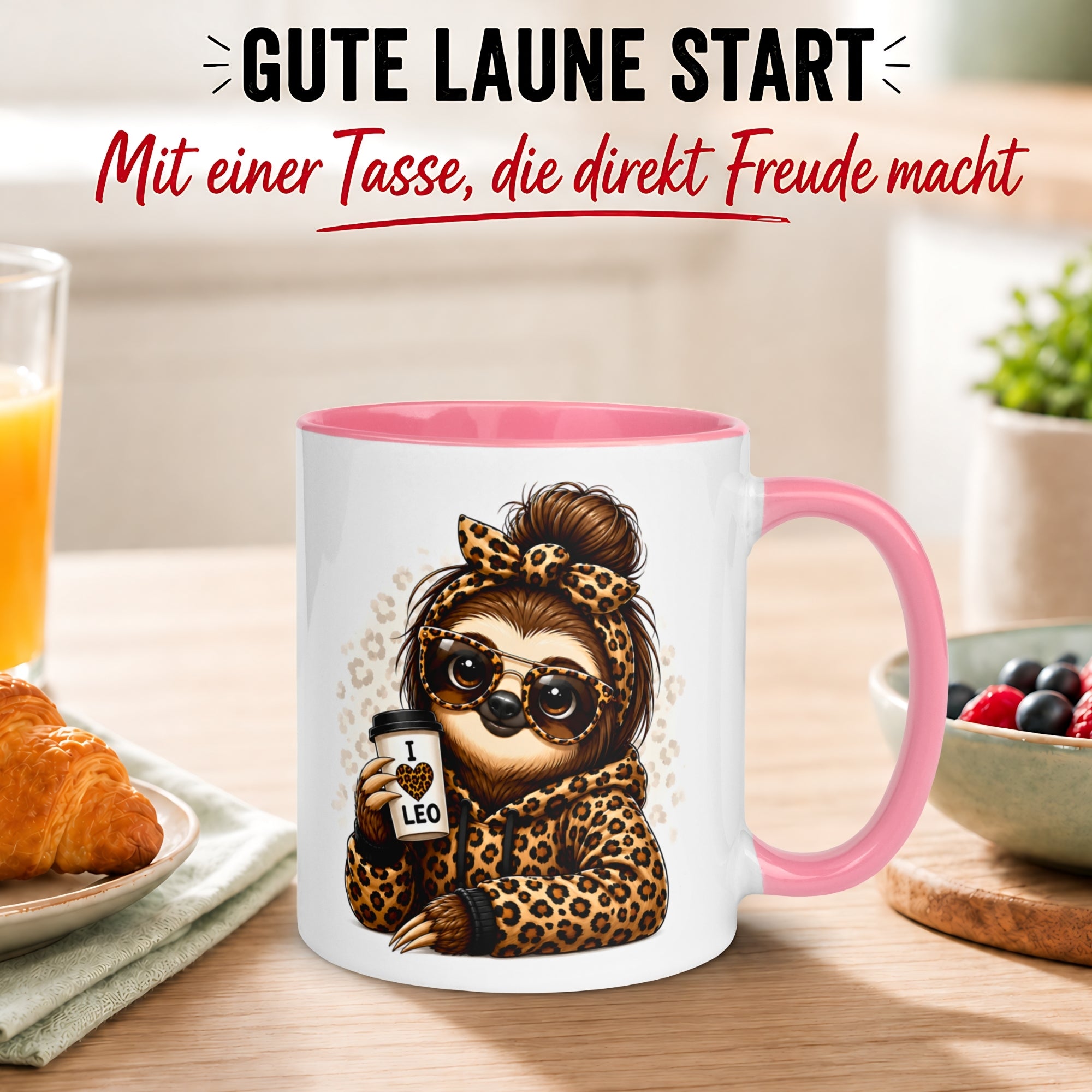 Tasse Faultier – „Leoparden Style“ – lustiger Geschenk Becher für Frauen