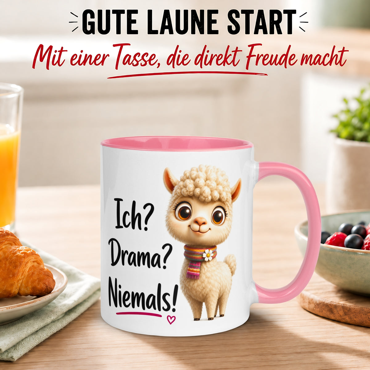 Tasse Alpaka – „Ich? Drama? Niemals!“ – lustiger Geschenk Becher