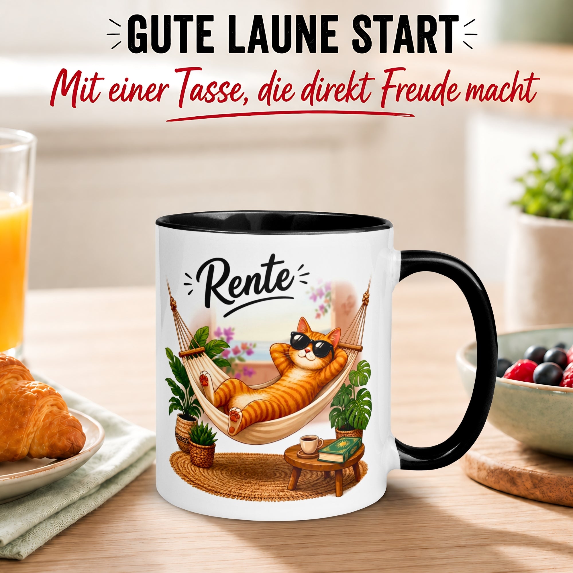 Tasse Rente – „Katze - Ab jetzt gibt’s nur noch Samstage“ – Becher zum Rentenbeginn