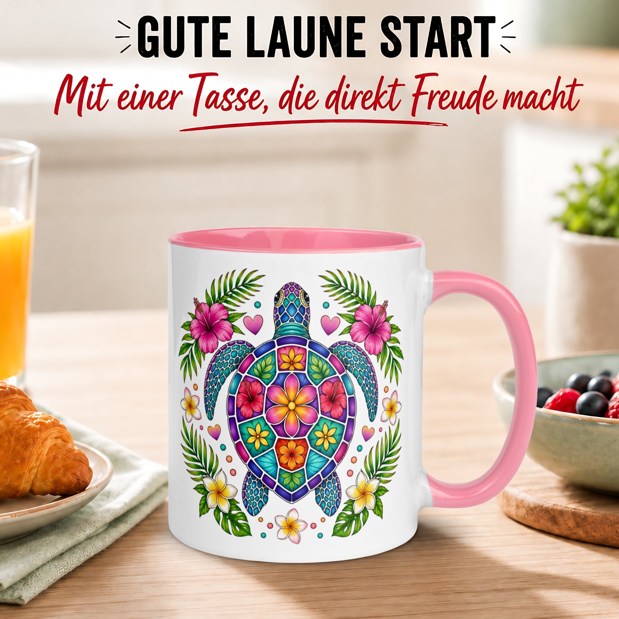 Tasse Schildkröte – „Blumen Mosaik Motiv“ – Farbenfrohes Schildkröten Geschenk