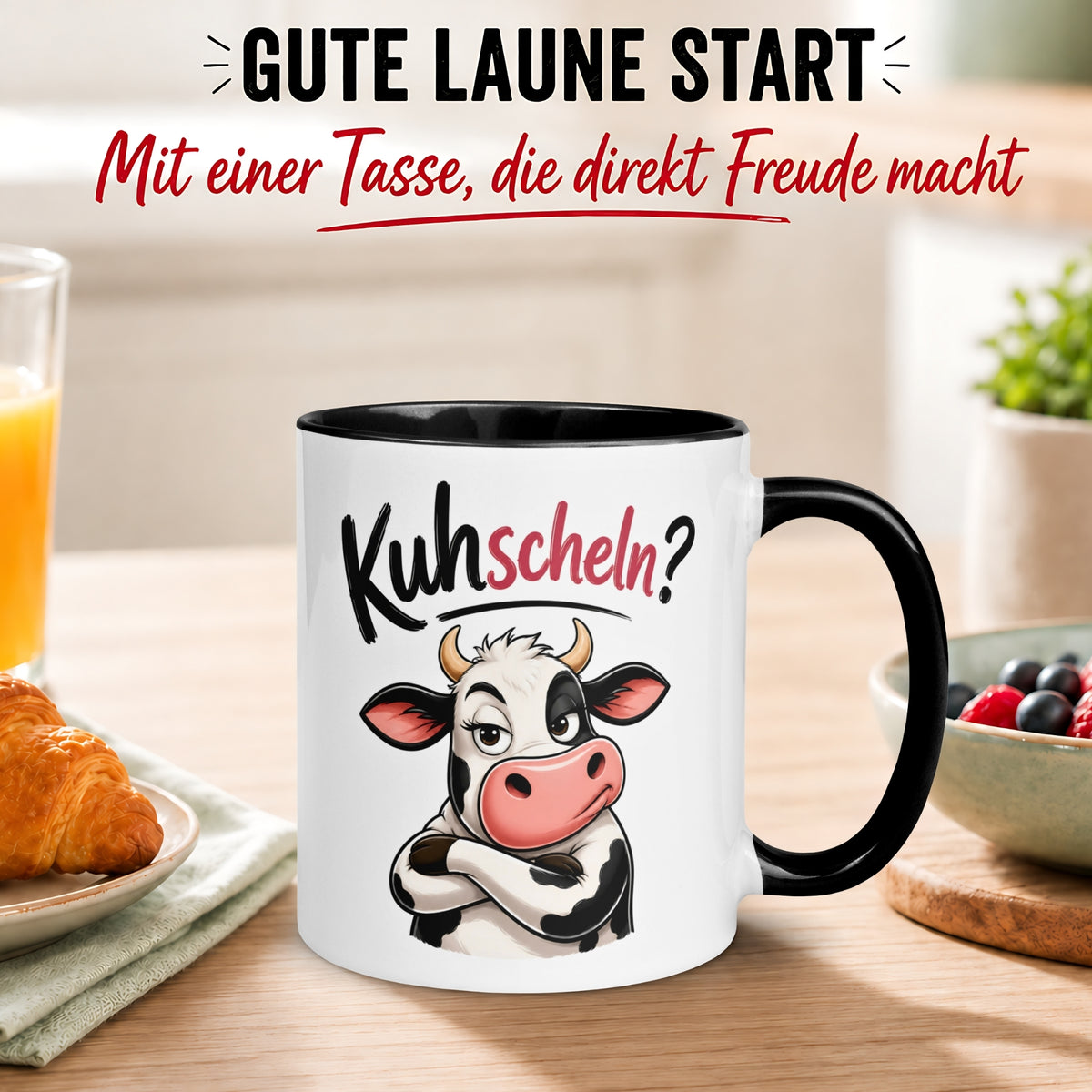 Tasse Kuh – „Kuhscheln?“ – lustiges Ich liebe Dich Geschenk