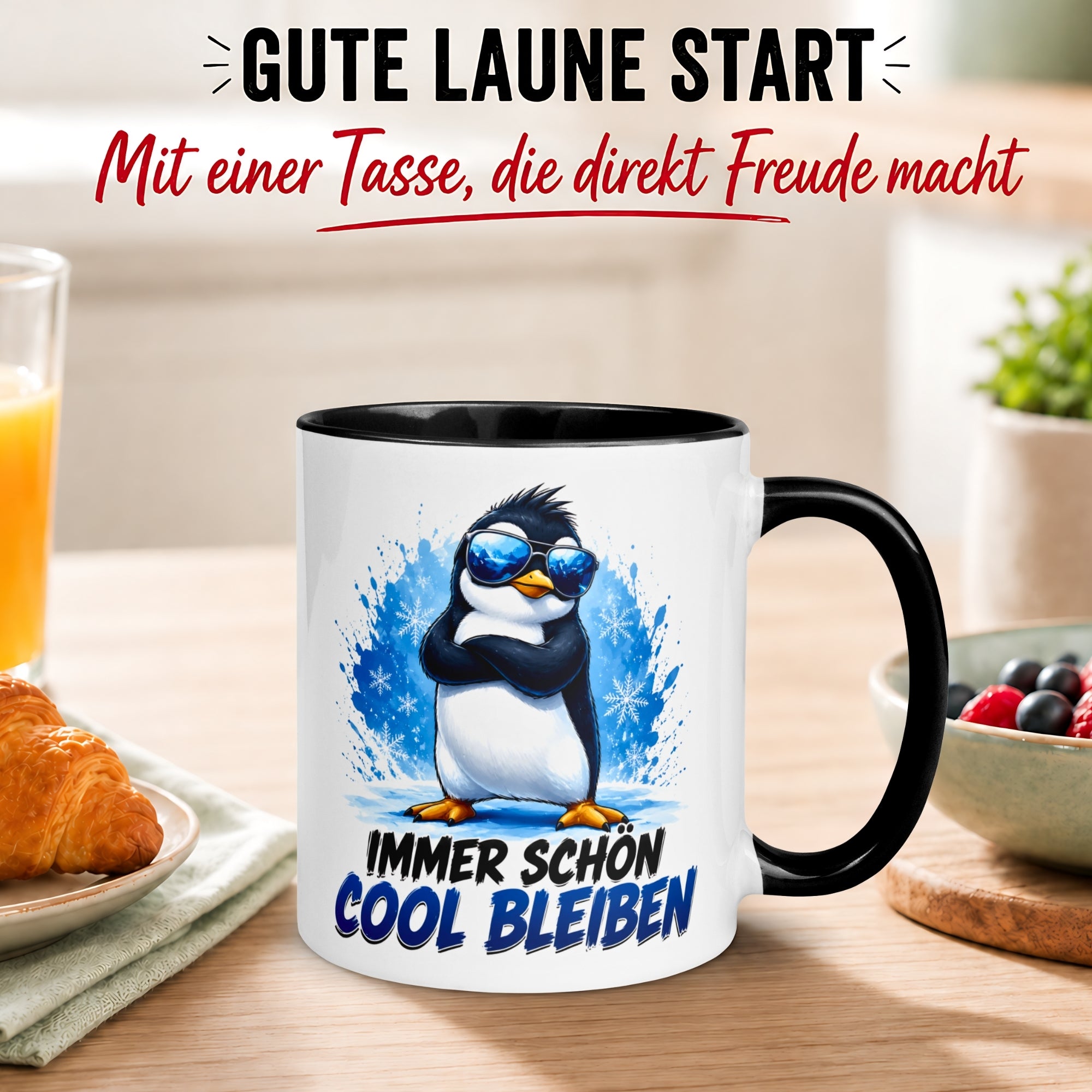 Tasse Pinguin – „Immer schön cool bleiben“ – lustiger Geschenk Becher fürs Büro