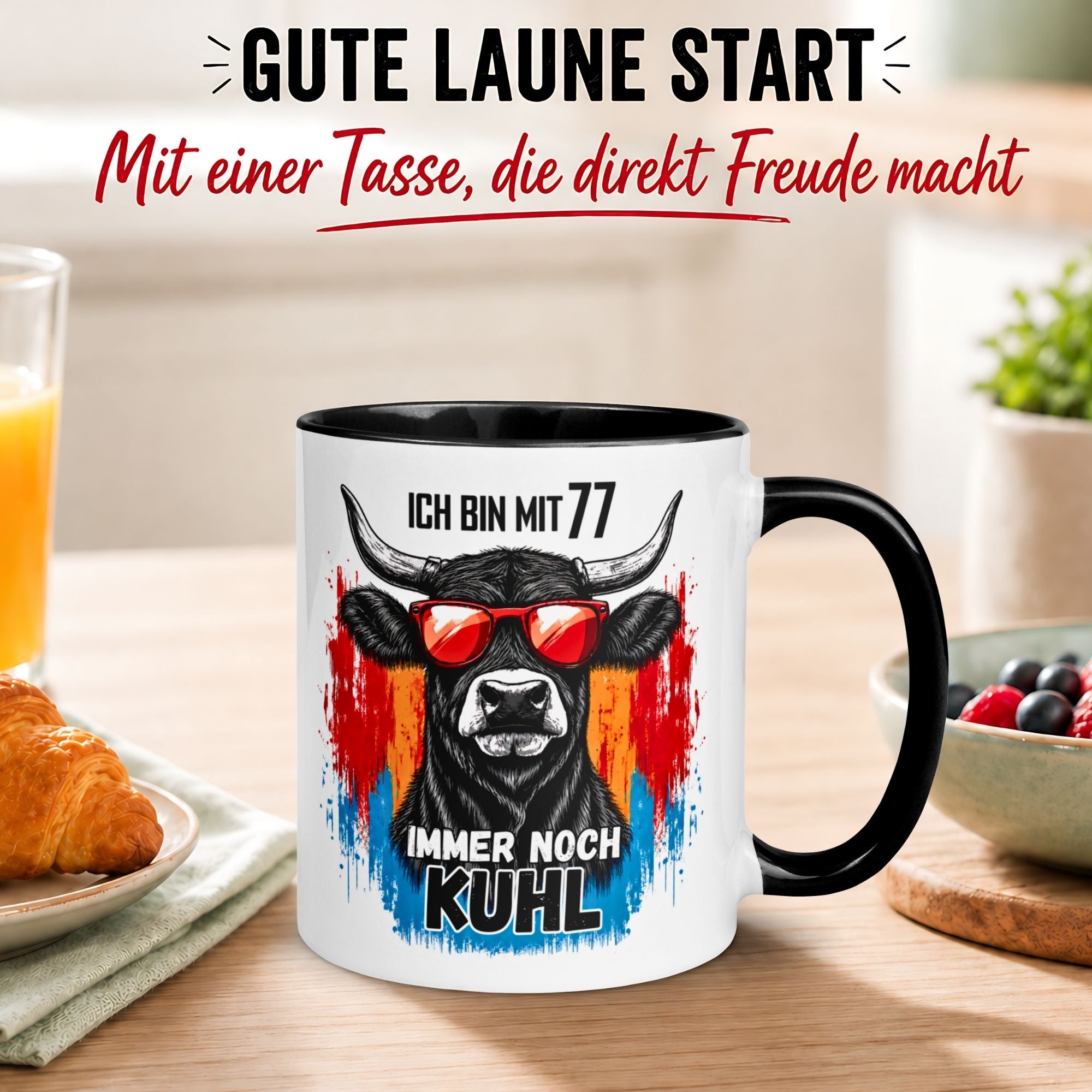 Tasse 77. Geburtstag Mann Frau – „Ich bin mit 77 immer noch Kuhl“ – Geschenk zum Geburtstag Männer Frauen
