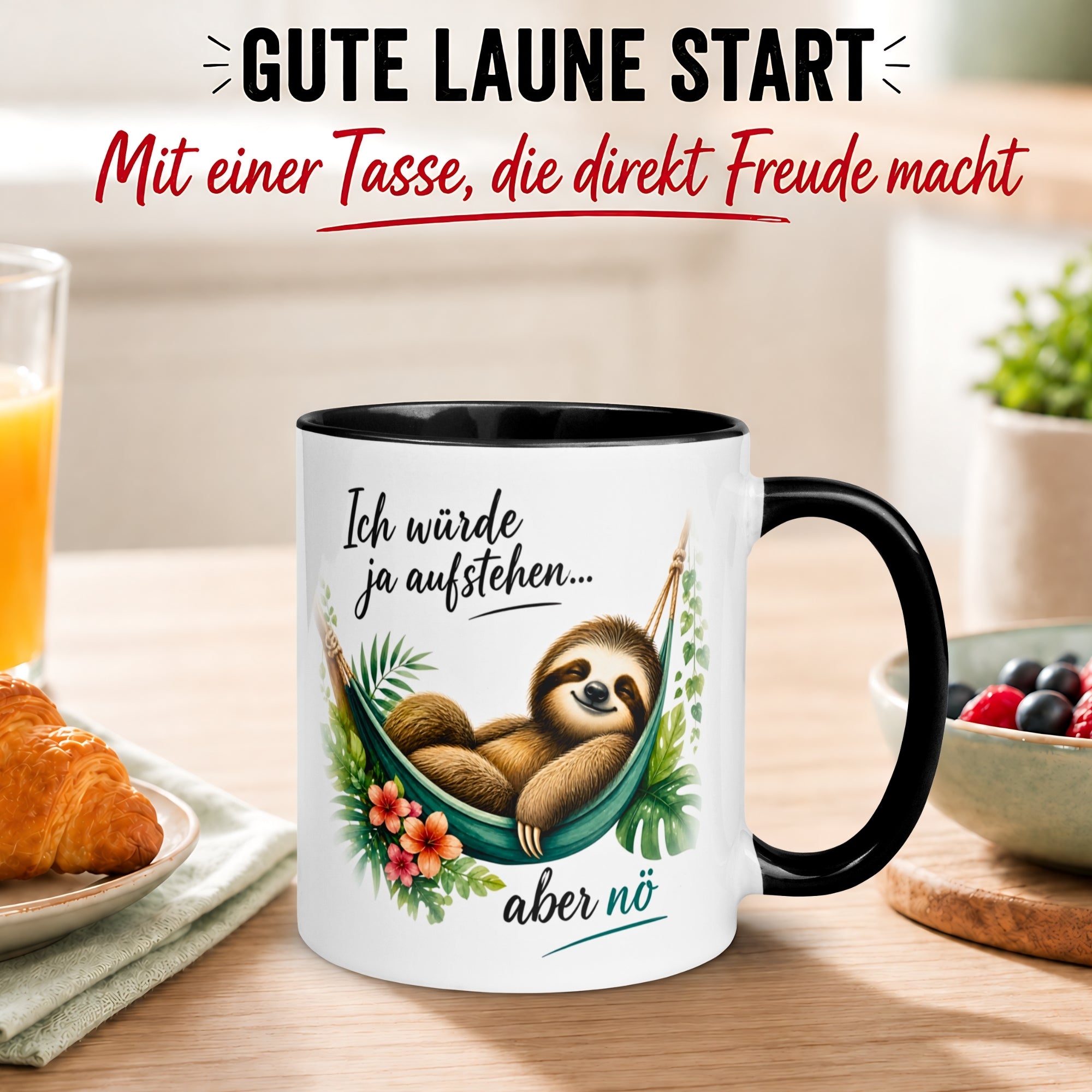 Tasse Faultier – „Ich würde ja aufstehen“ – lustiger Geschenk Becher für Morgenmuffel