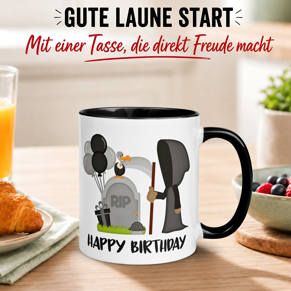 Tasse Geburtstag – „Happy Birthday – Sensenmann“ – Geburtstagstasse Mann Frau