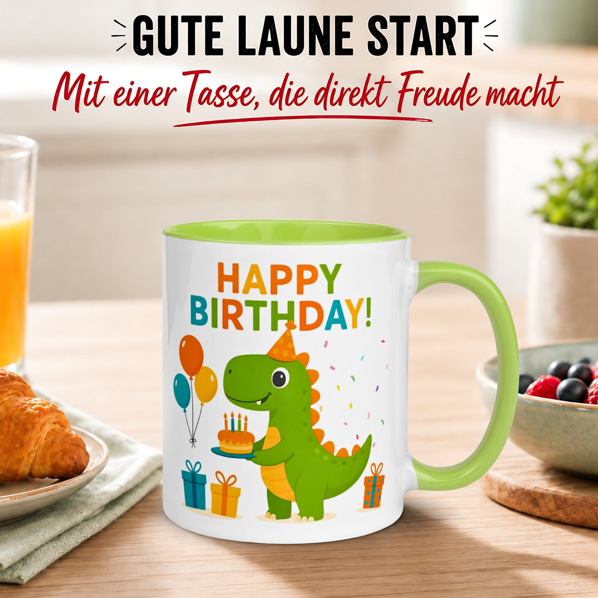 Tasse Dinosaurier – „Happy Birthday“ – Dino Geburtstag Geschenk Becher