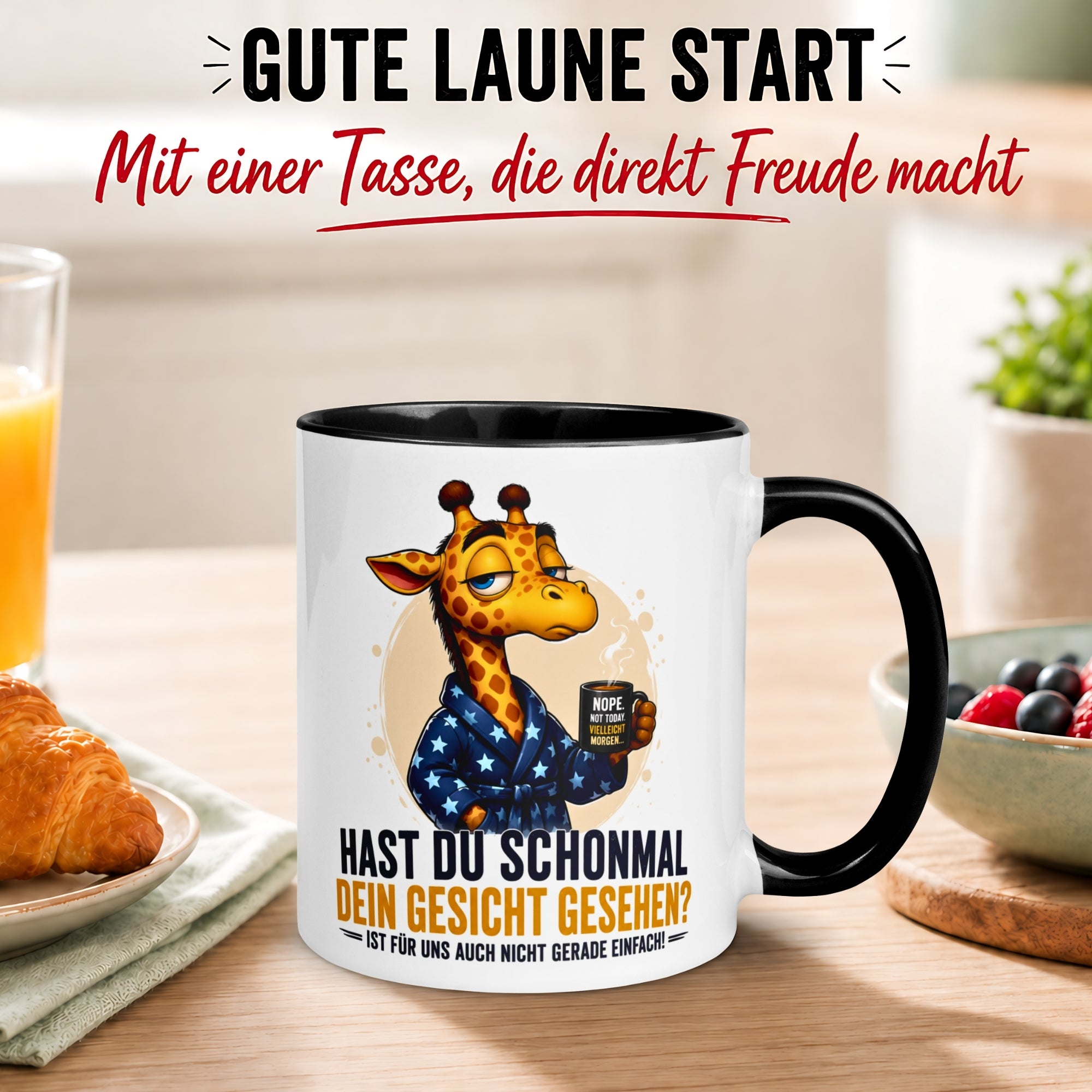 Tasse Giraffe – „Schonmal dein Gesicht gesehen“ – Lustiges Morgenmuffel Geschenk