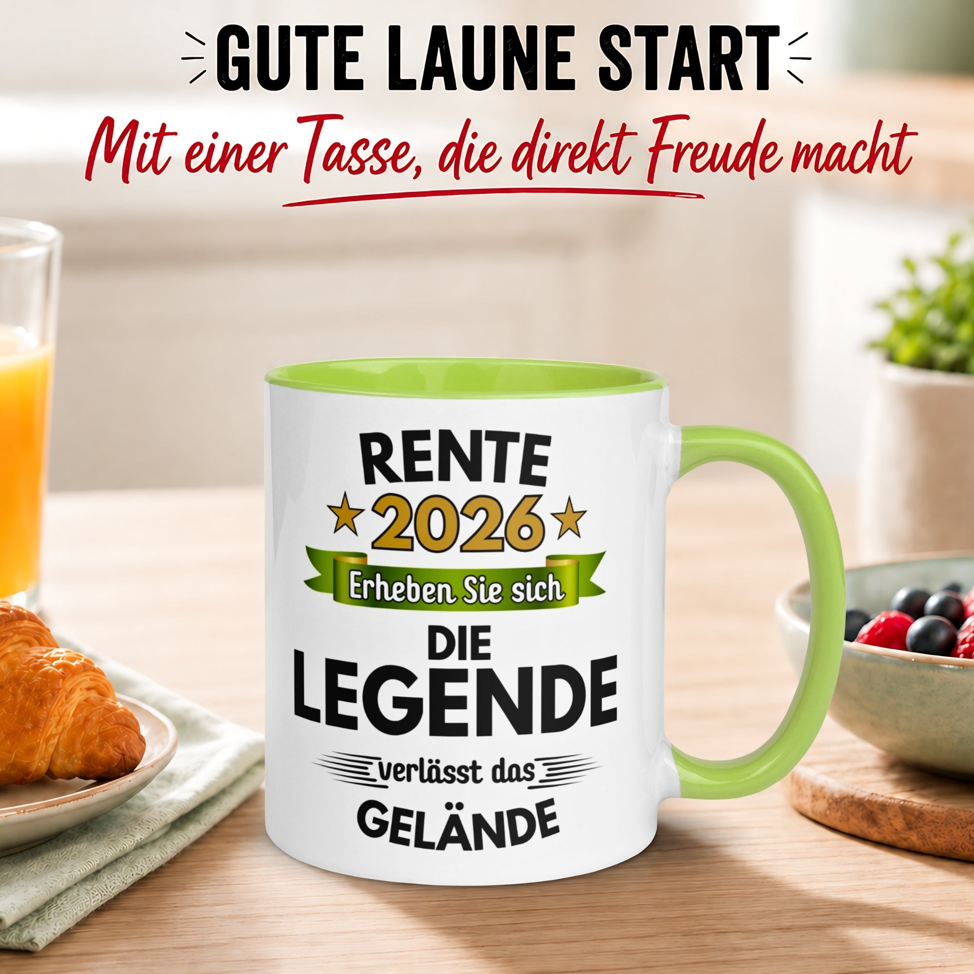 Tasse Rente – „Die Legende verlässt das Gelände“ – Geschenk zum Rentenbeginn