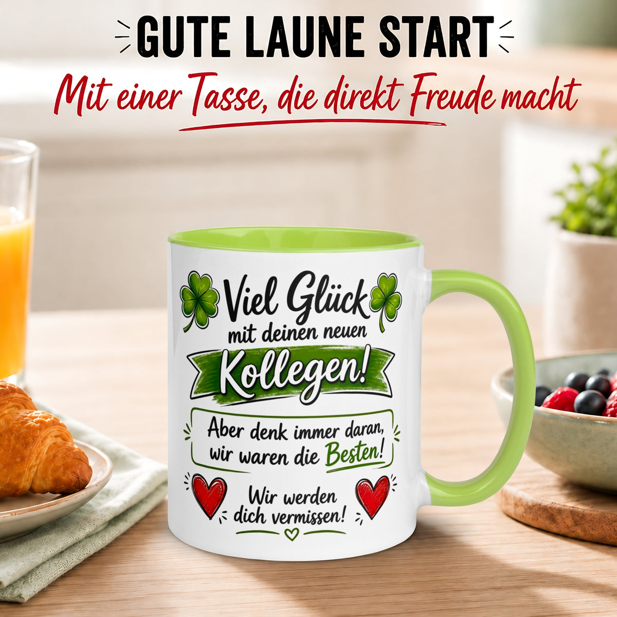 Tasse Abschied – „Viel Glück mit deinen neuen Kollegen“ – Abschiedsgeschenk Kollegin