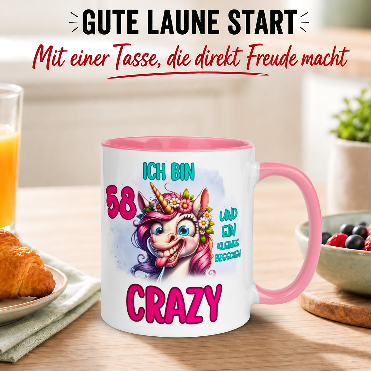 Tasse 58. Geburtstag Frau – „Ich bin 58 und ein kleines bisschen Crazy“ – Geschenk zum Geburtstag Frauen