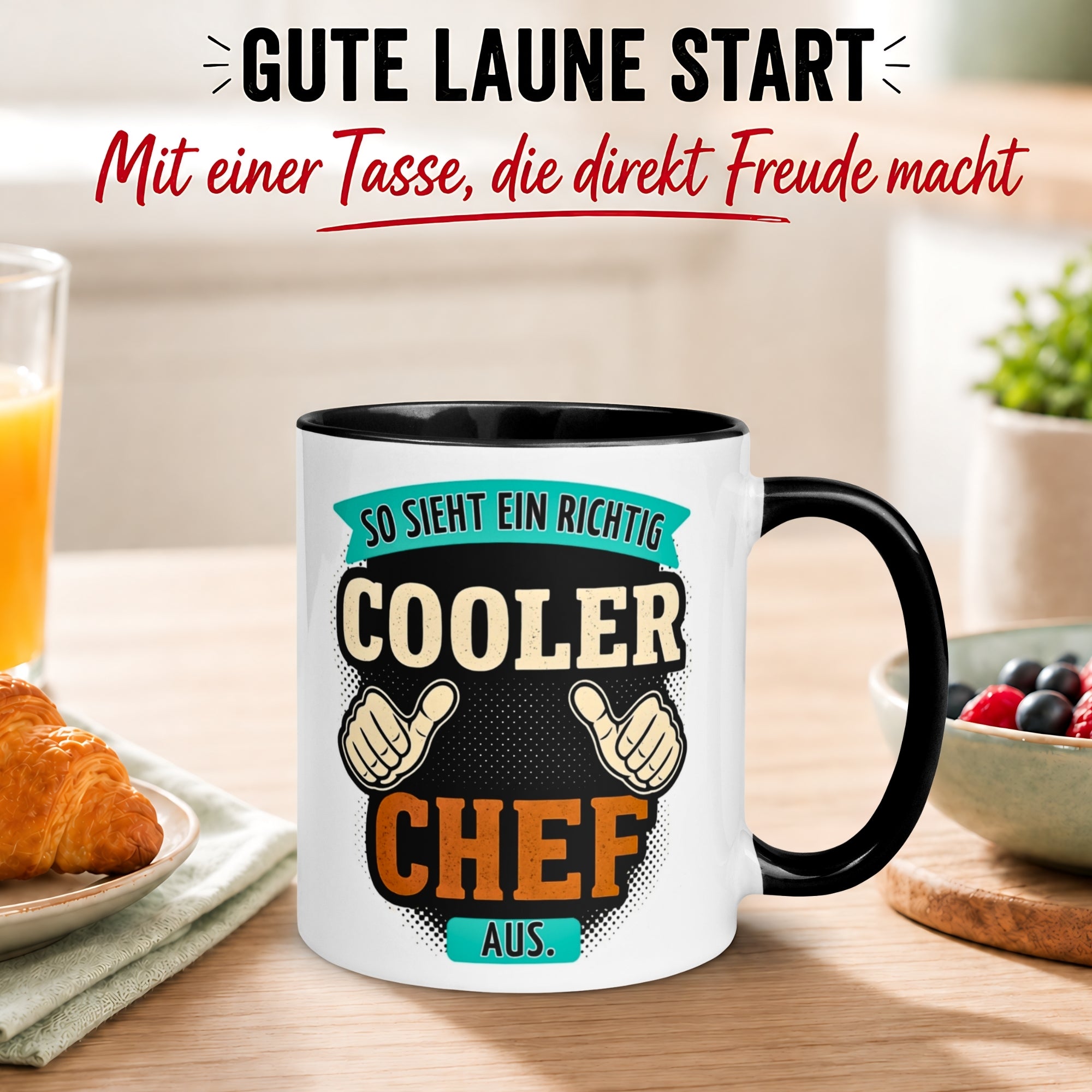 Tasse Chef – „So sieht ein richtig cooler Chef aus“ – Geschenk Kaffeetasse Bester Chef