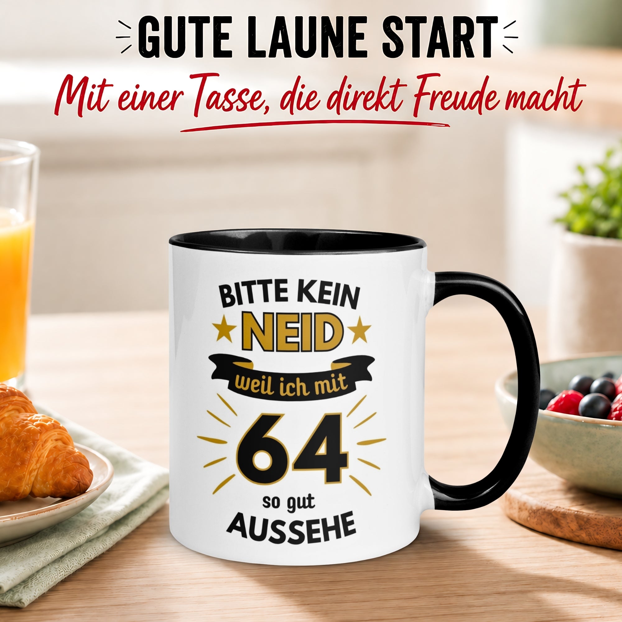 Tasse 64. Geburtstag Mann – „Bitte kein Neid“ – Geschenk zum Geburtstag für Männer
