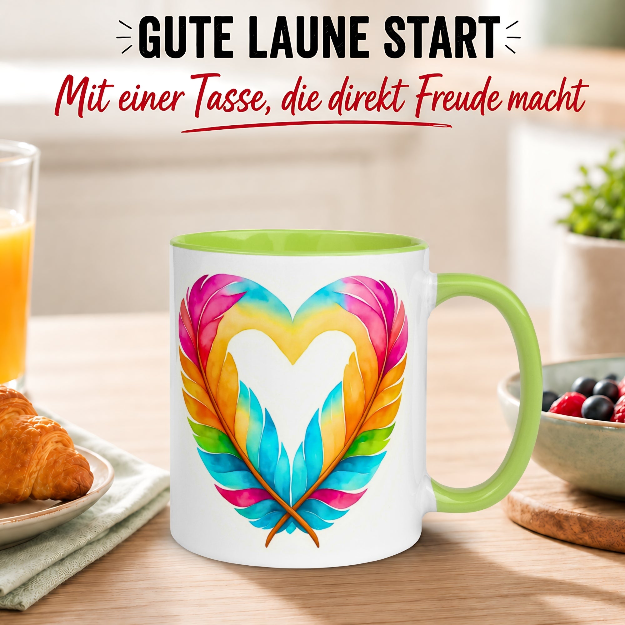 Tasse Liebe – „Herz aus Federn“ – Ich liebe Dich Geschenk Partner Jahrestag Valentinstag