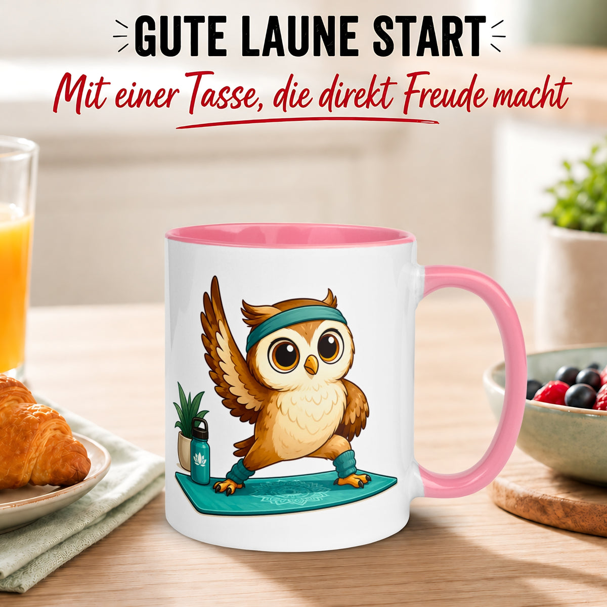 Tasse Eule – „Yoga Eule“ – lustiger Eulen Geschenk Becher für Fitness/Sport Fans