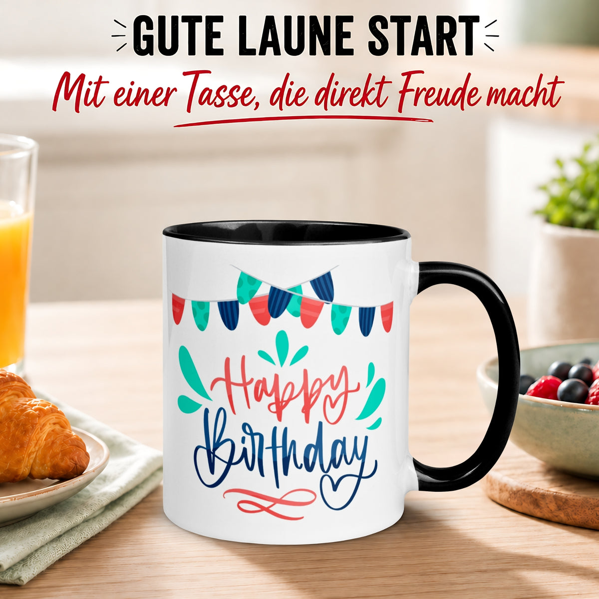 Tasse Geburtstag – „Happy Birthday - Girlanden“ – Geburtstagstasse Mann Frau