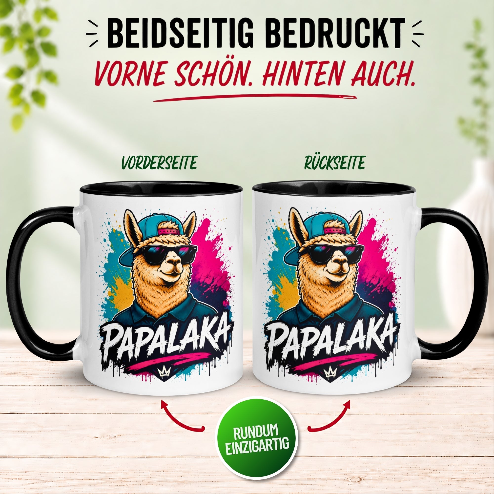 Tasse Alpaka – „PAPALAKA“ – lustiger Geschenk Becher für Papa