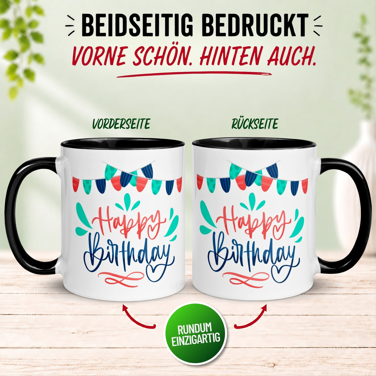 Tasse Geburtstag – „Happy Birthday - Girlanden“ – Geburtstagstasse Mann Frau