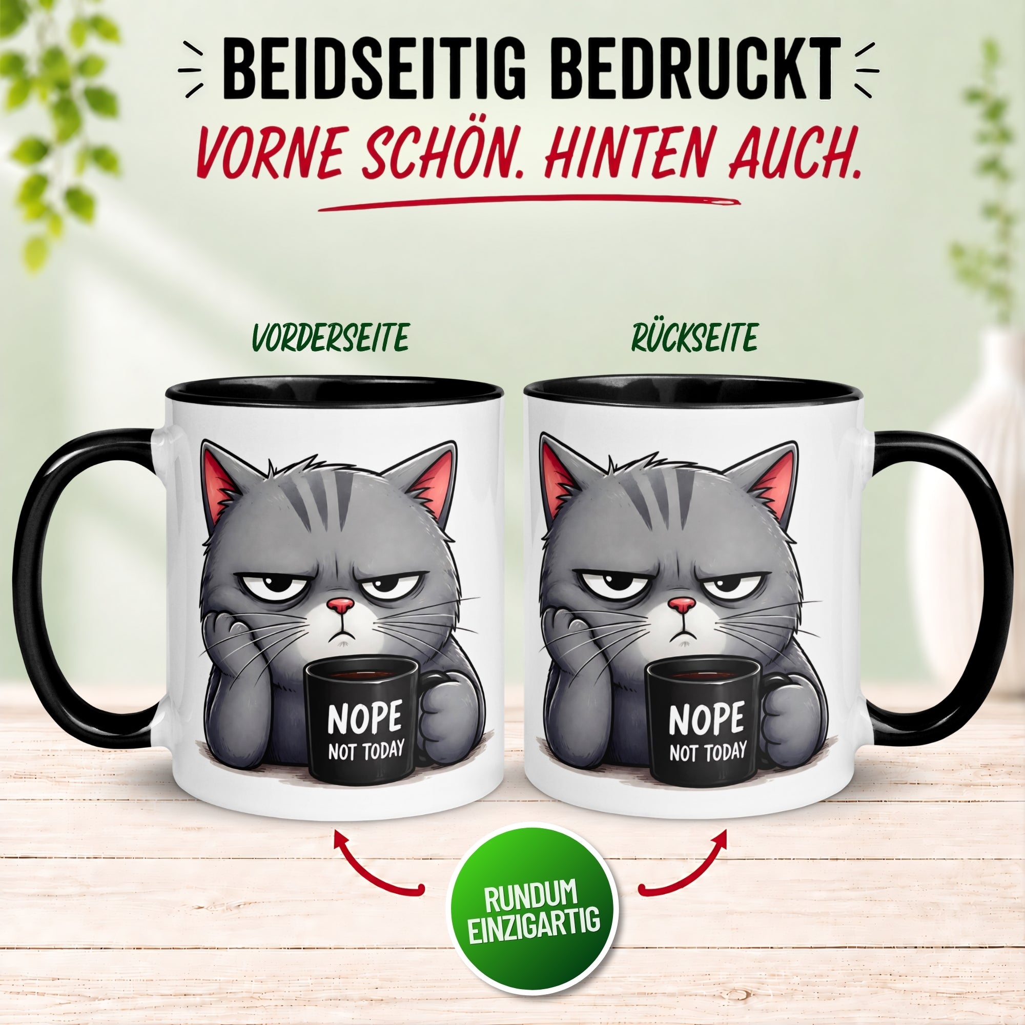 Tasse Katze – „Ich würde ja aufstehen“ – lustiges Katzen Geschenk für Morgenmuffel