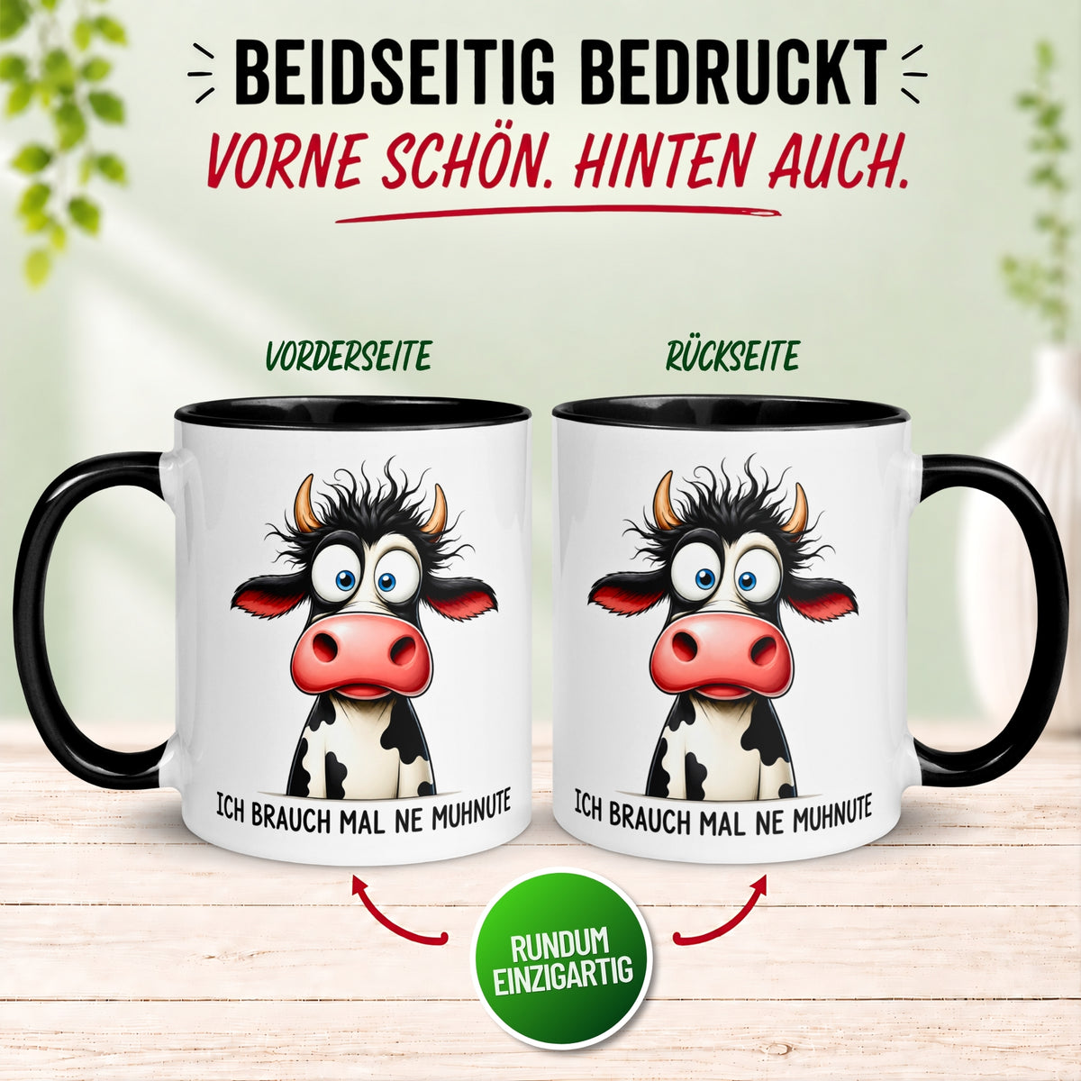 Tasse Kuh – „Ich brauch mal ne Muhnute“ – lustige Bürotasse für Choleriker