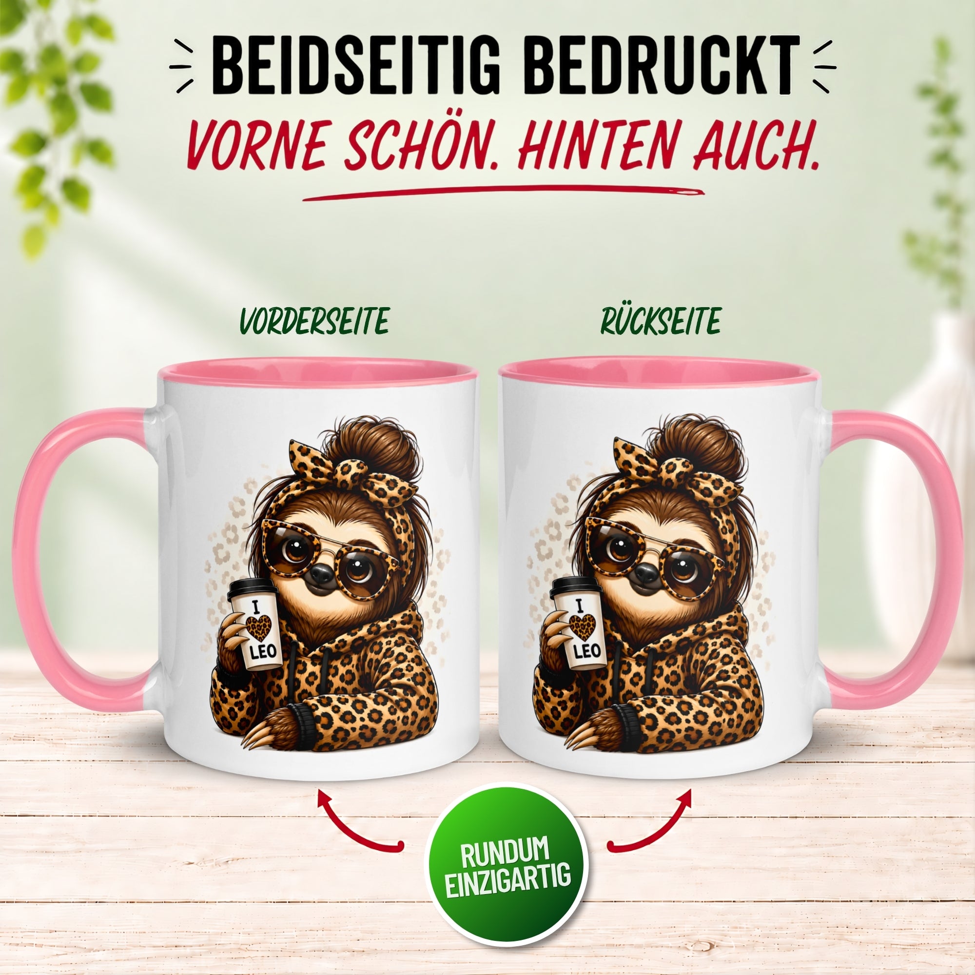 Tasse Faultier – „Leoparden Style“ – lustiger Geschenk Becher für Frauen