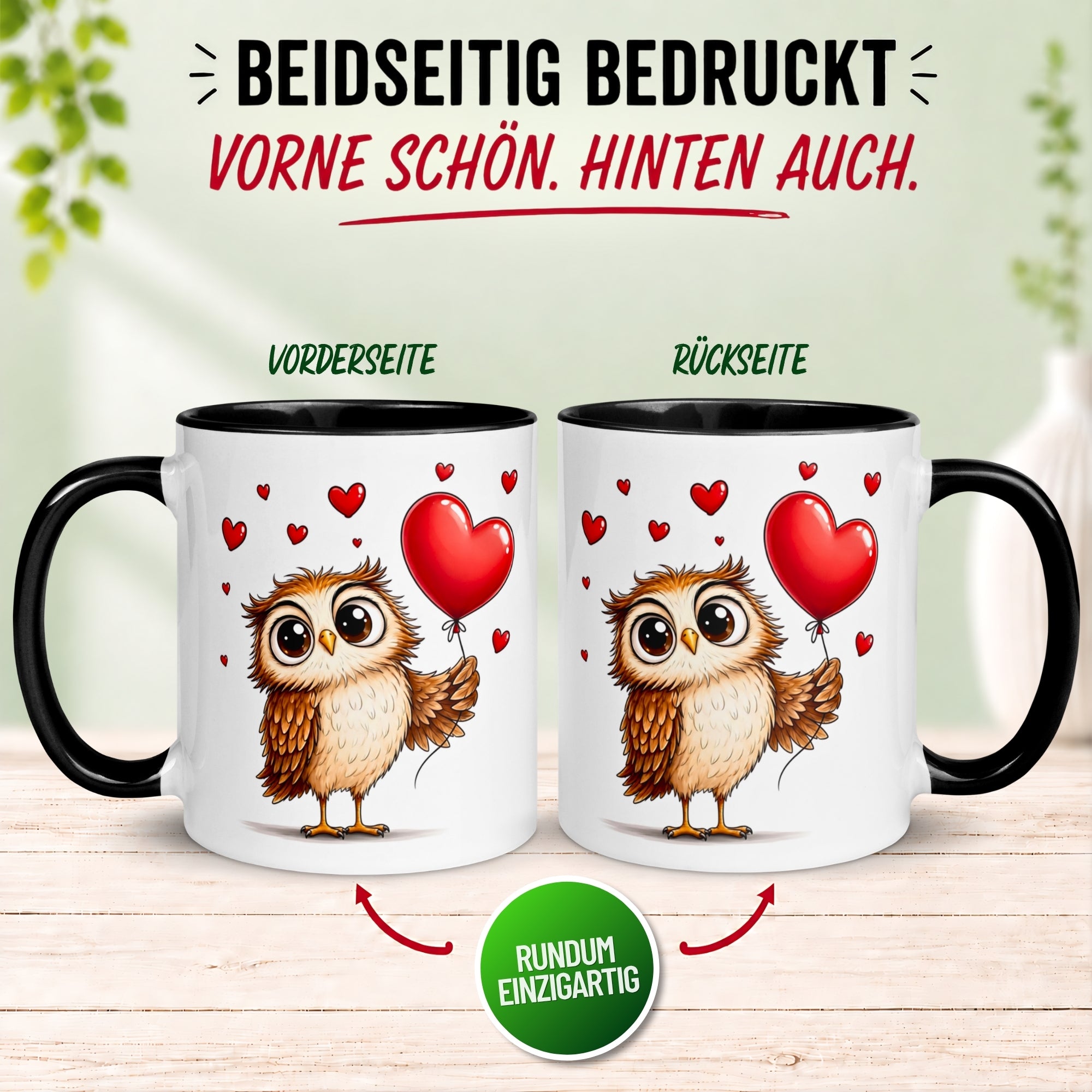 Tasse Eule – „Verliebte Eule mit Herz“ – Eulen Geschenk Becher für Lieblingsmenschen