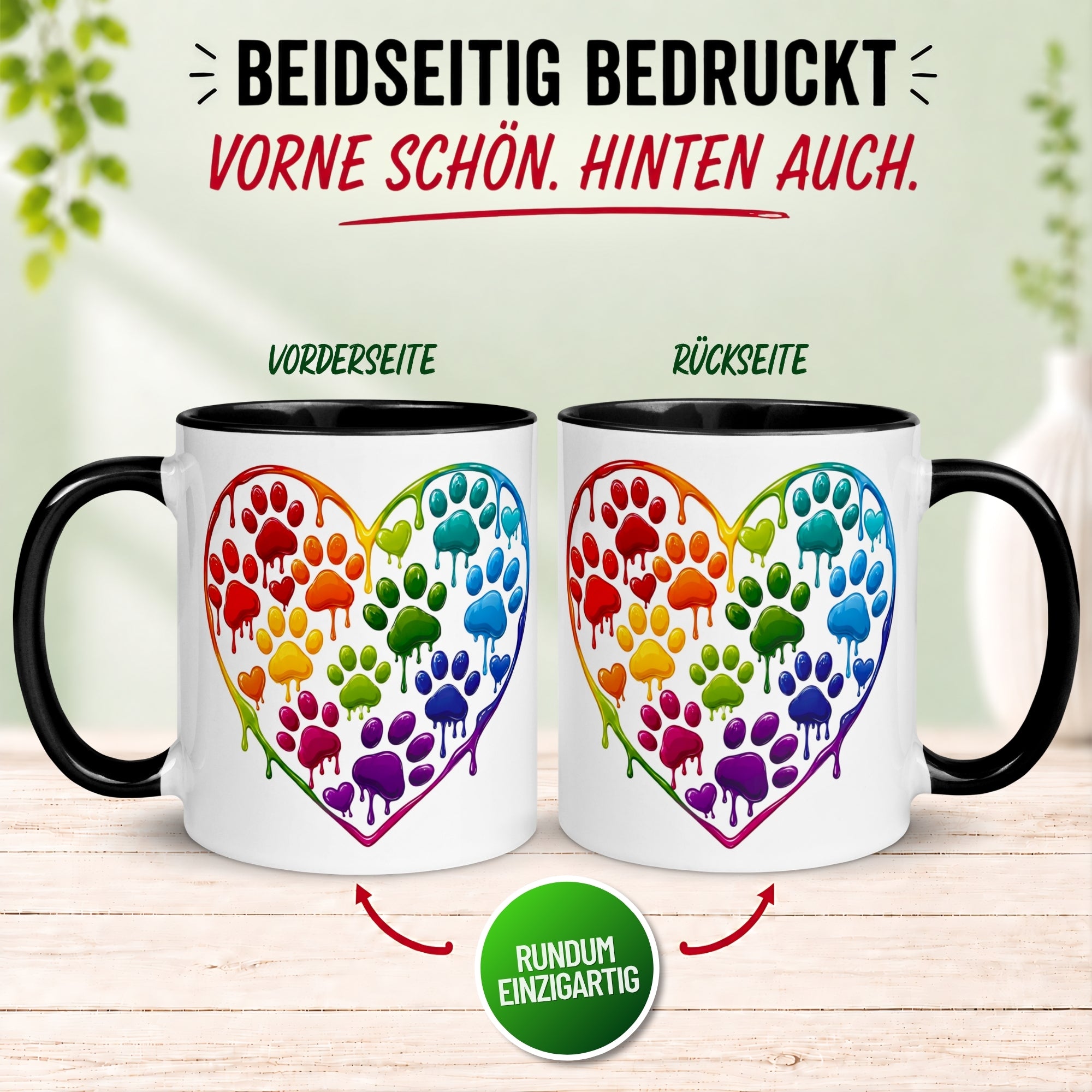 Tasse Katze – „Buntes Herz aus Pfoten“ – lustiger Katzen Pfoten Geschenk Becher