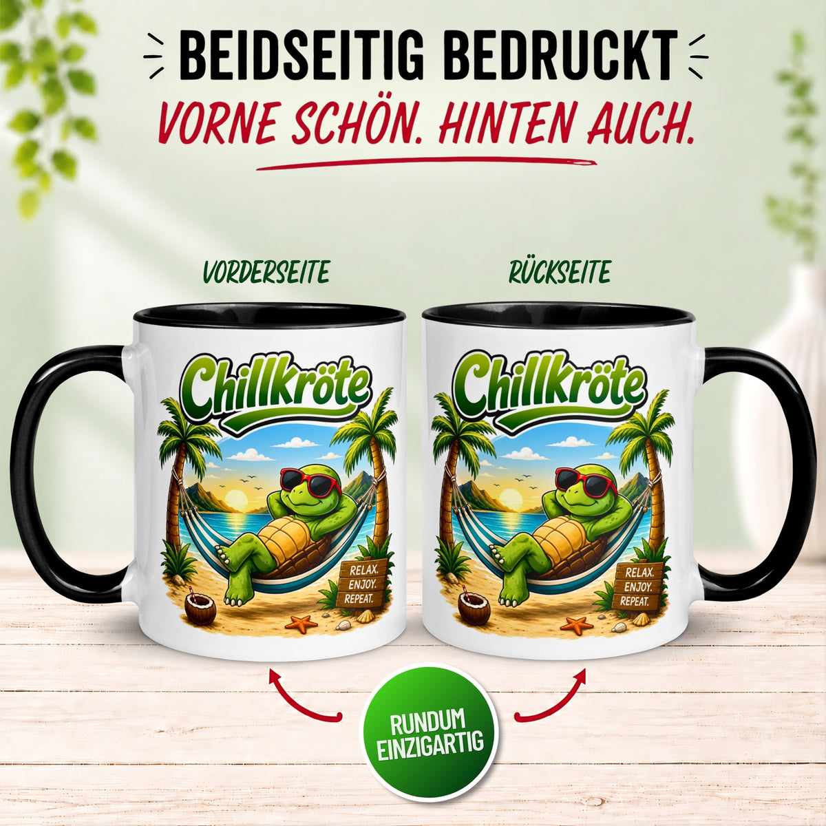 Tasse Schildkröte – „Chillkröte am Strand“ – lustiges Schildkröten Geschenk