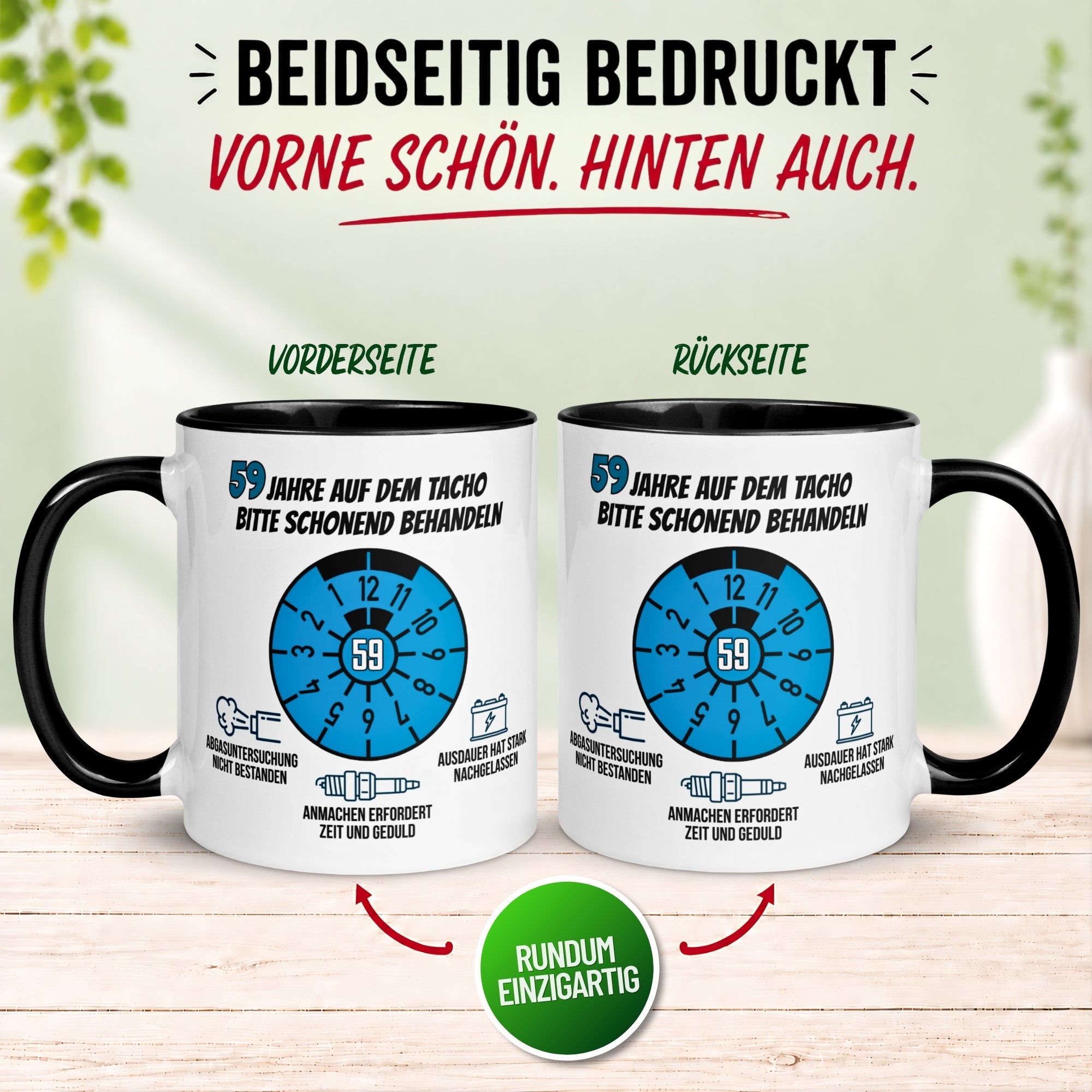 Tasse 59. Geburtstag Mann – „59 Jahre auf dem Tacho - Schonend Behandeln“ – Geschenk zum Geburtstag für Männer