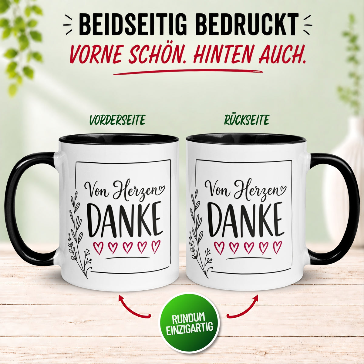 Tasse Danke – „Von Herzen Danke“ – Dankeschön Geschenke Freund/Freundin/Kollegen
