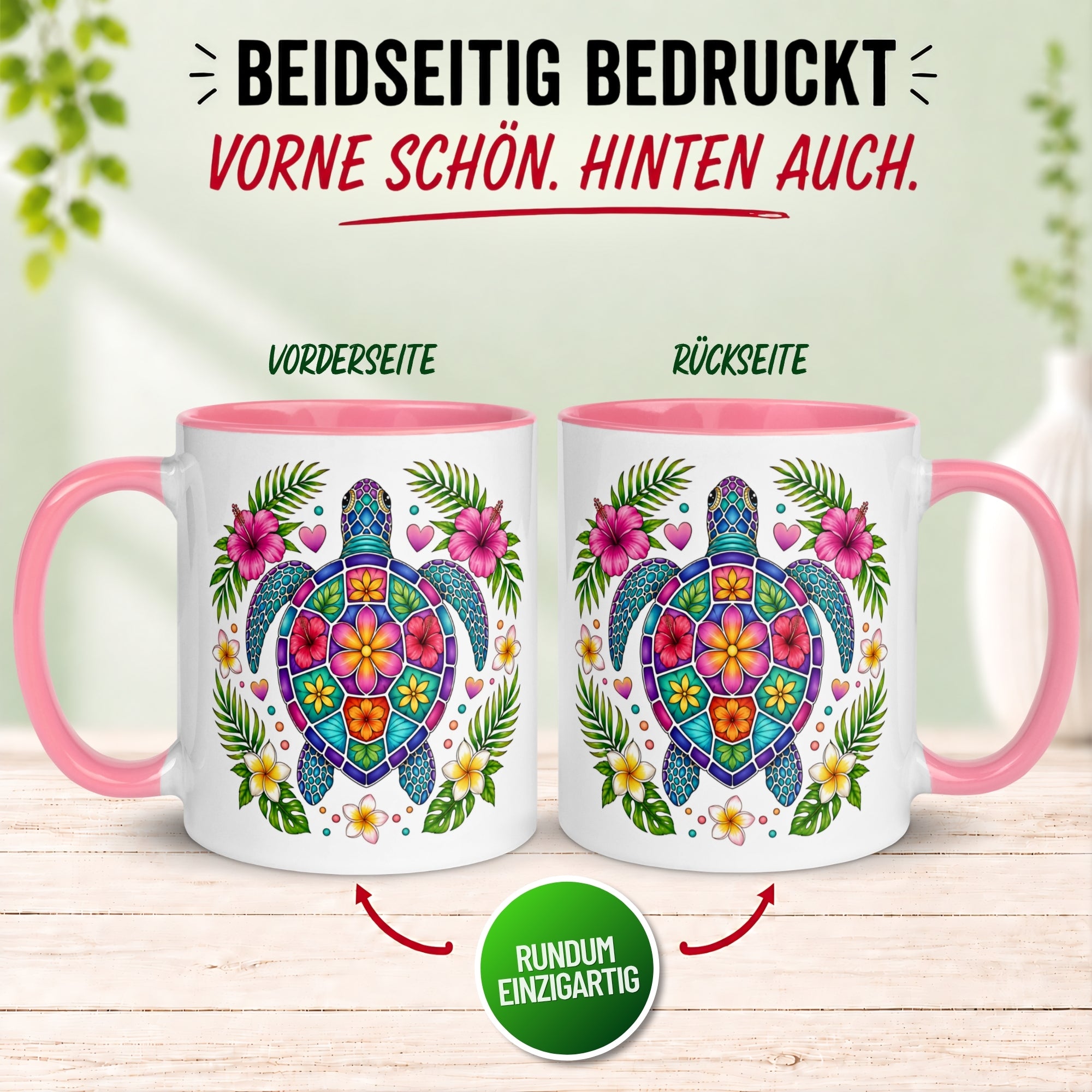 Tasse Schildkröte – „Blumen Mosaik Motiv“ – Farbenfrohes Schildkröten Geschenk