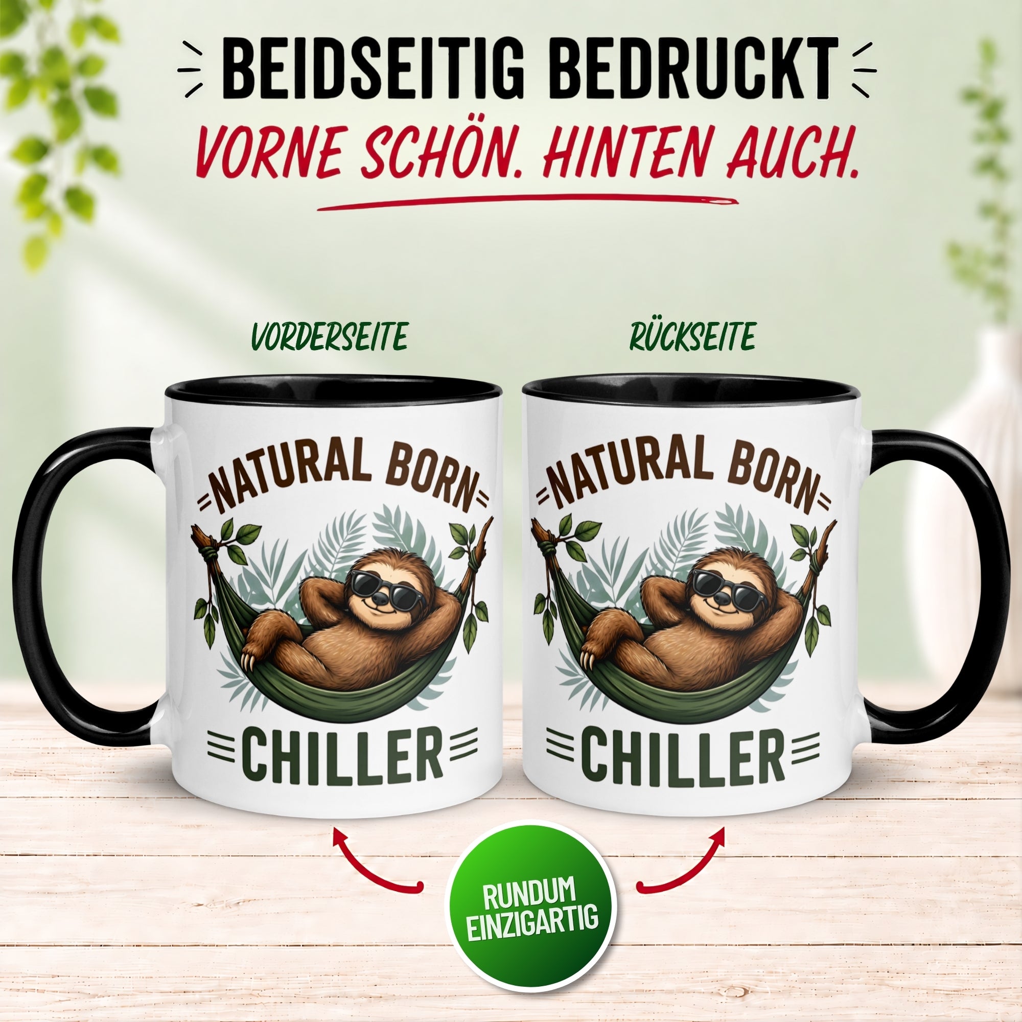 Tasse Faultier – „Natural Born Chiller“ – lustiger Geschenk Becher für Morgenmuffel
