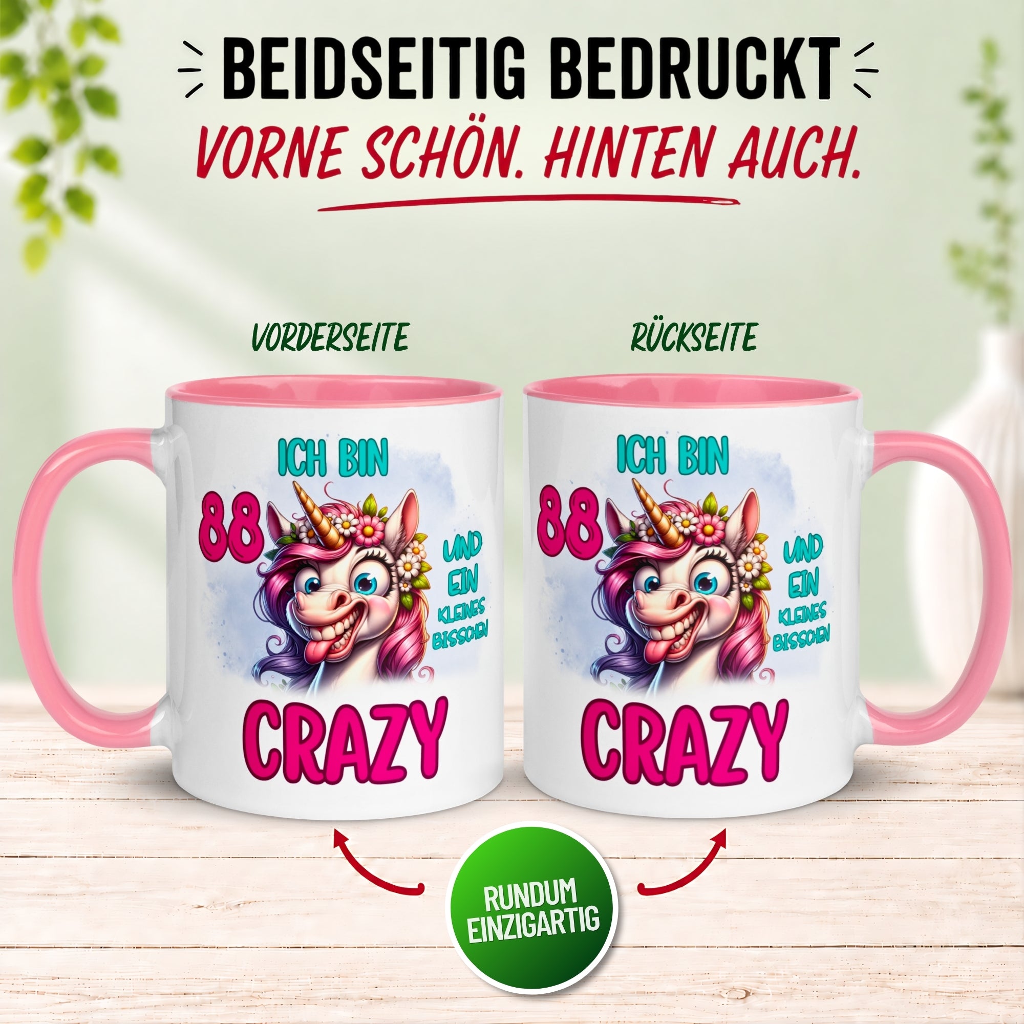 Tasse 88. Geburtstag Frau – „Ich bin 88 und ein kleines bisschen Crazy“ – Geschenk zum Geburtstag Frauen