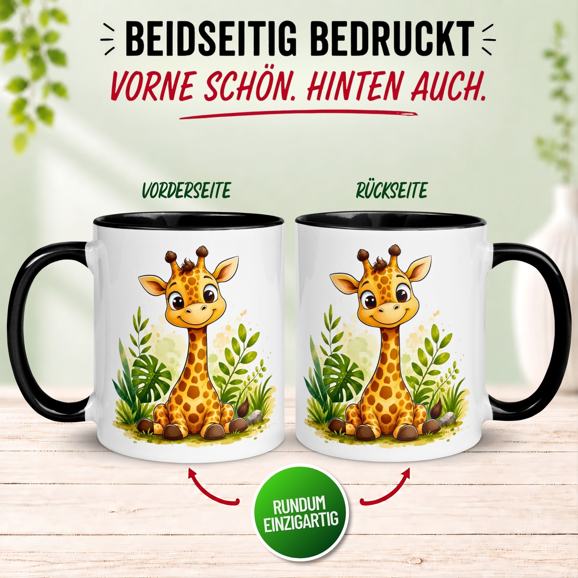 Tasse Giraffe – „Niedliche Giraffe im Gras“ – lustiger Giraffen Geschenk Becher