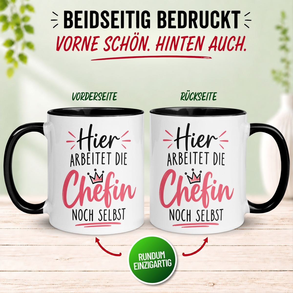 Tasse Chefin – „Hier arbeitet die Chefin noch selbst“ – Geschenk Becher Beste Chefin