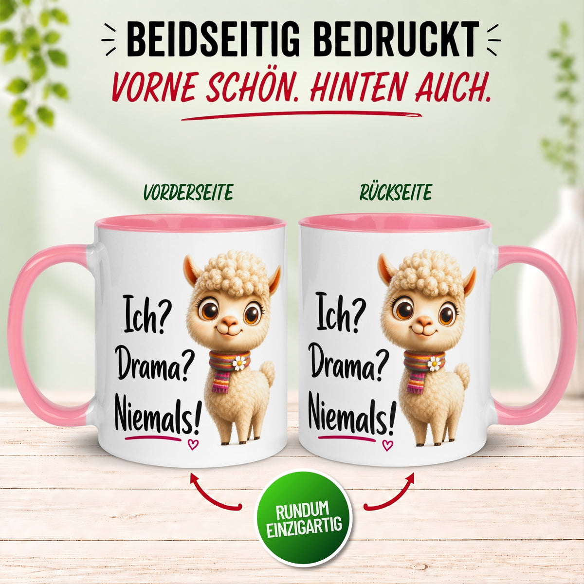 Tasse Alpaka – „Ich? Drama? Niemals!“ – lustiger Geschenk Becher