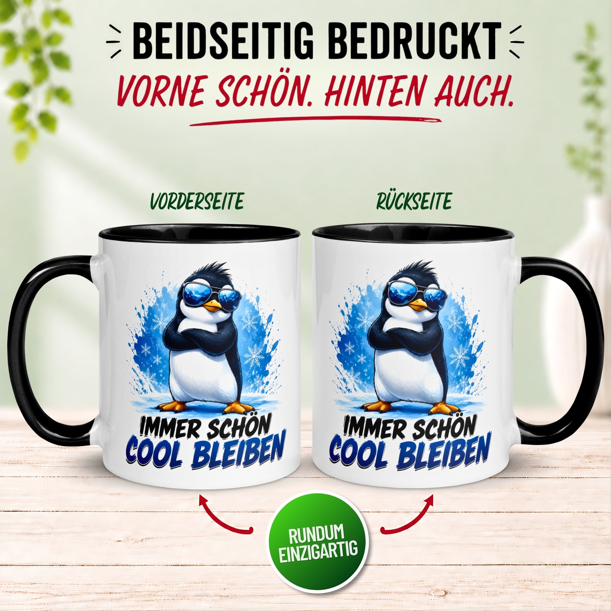 Tasse Pinguin – „Immer schön cool bleiben“ – lustiger Geschenk Becher fürs Büro
