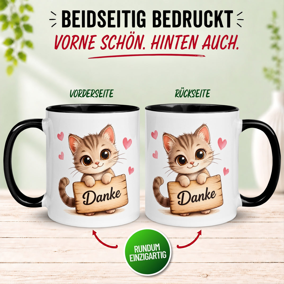 Tasse Danke – „Katze mit Danke Schild“ – Dankeschön Geschenke