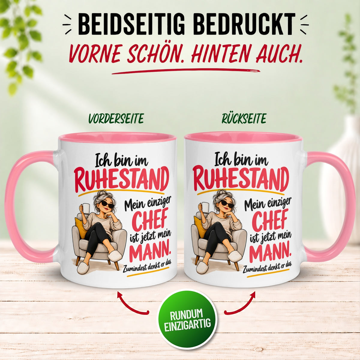 Tasse Rentnerin – „Mein einziger Chef ist jetzt mein Mann“ – Geschenk Ruhestand Frau