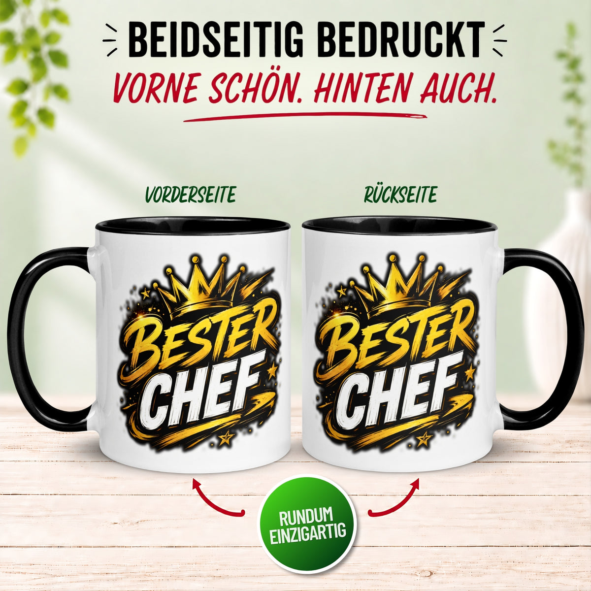 Tasse Chef – „Bester Chef mit goldener Krone“ – Geschenk Becher Bester Chef