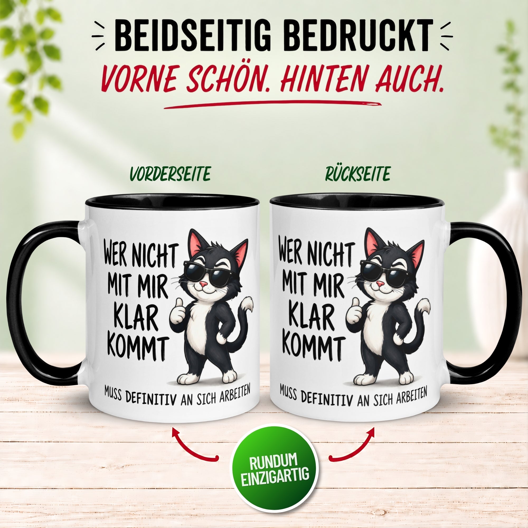 Tasse Katze – „Wer nicht mit mir klar kommt“ – lustiger Katzen Geschenk Becher
